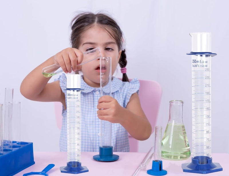 KIGITIK 2Pcs 250ml Graduated Cylinder, Thick Glass Measuring Cylinder, with Anti-Falling Plastic Base and Bumper Guards, for Science Laboratory Measuring Liquid, Bring 2 Brushes and 2 droppers - Image 5